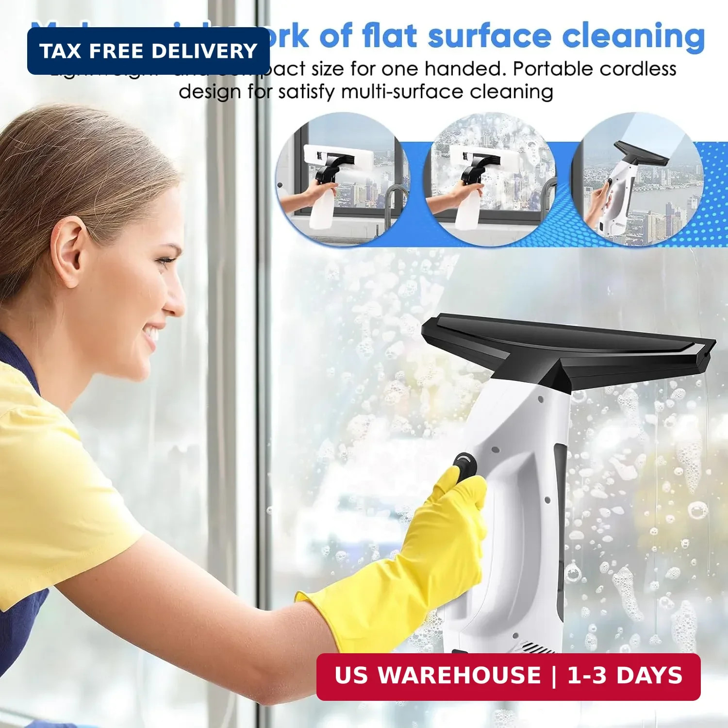 Cordless Window Vacuum Squeegee 2000Pa Rechargeable Electric Glass Cleaner 200ML