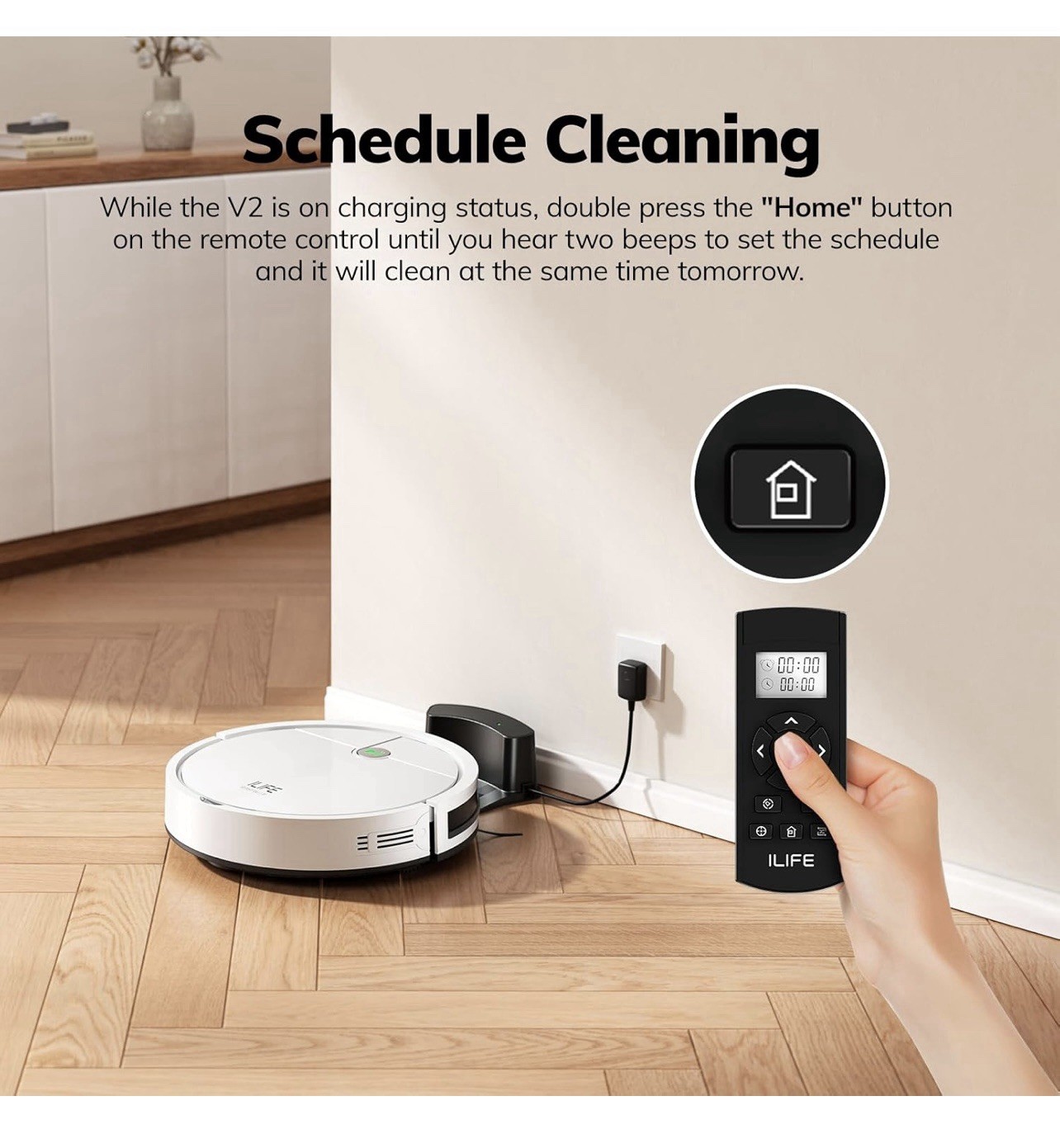 ILIFE V2 Robotic Vacuum Cleaner White Cordless 120min 0.3L Remote Charging Dock