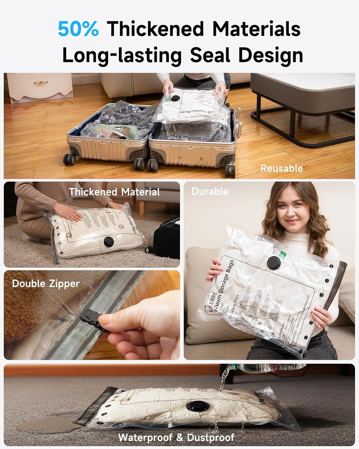 16 Pack Travel Vacuum Bags with Upgraded Rechargeable Pump, 4 Sizes Space Saver