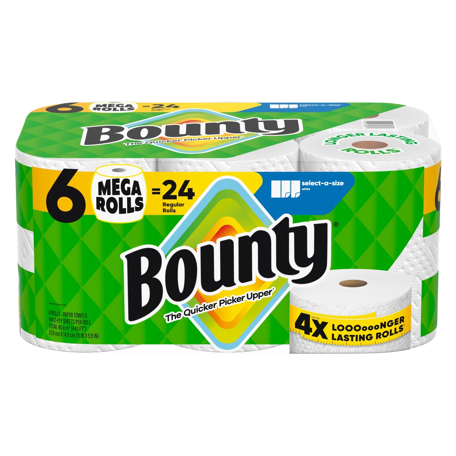 Bounty Paper Towels Select-A-Size White, 6 Mega Rolls, 164 Sheets per Roll
