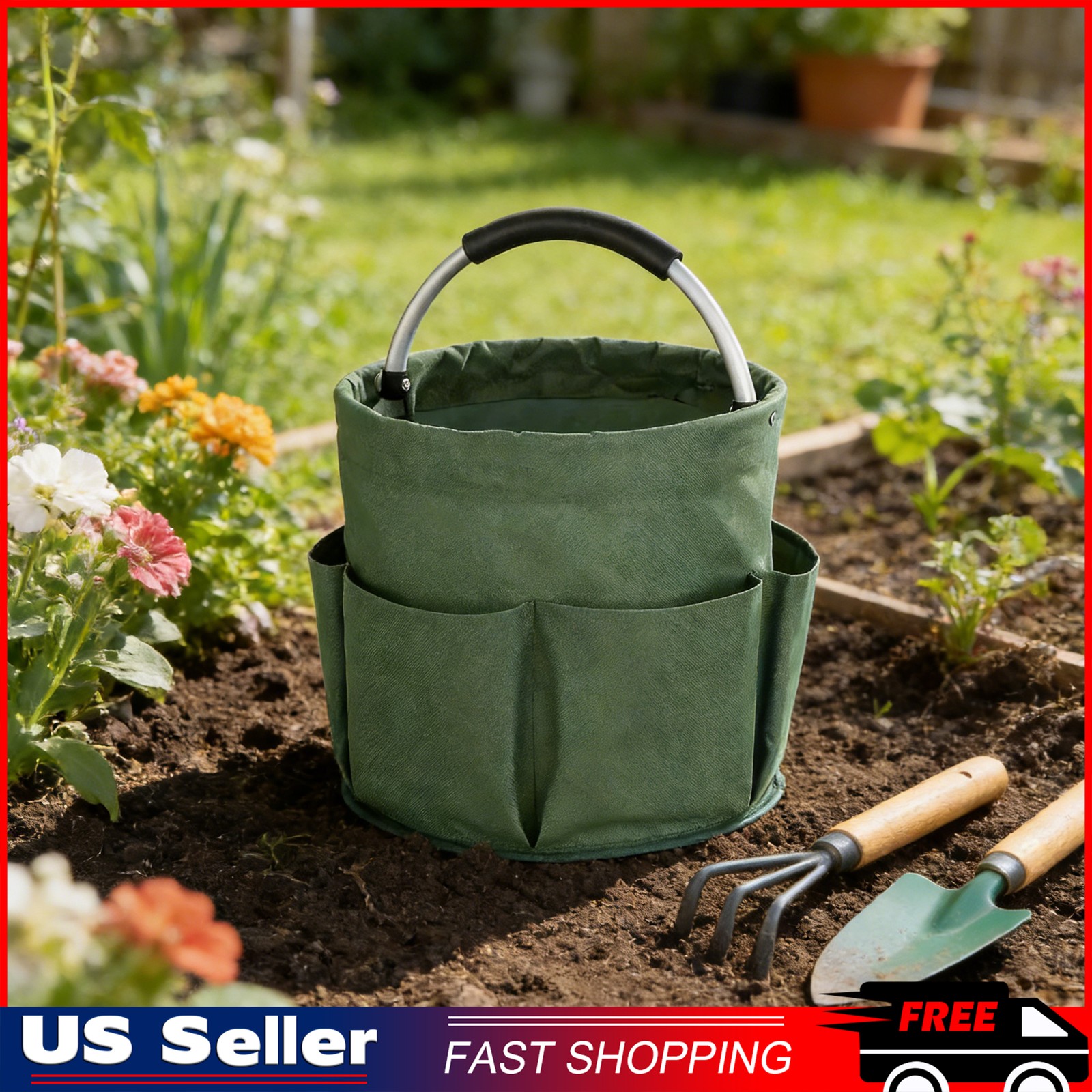 Collapsible Garden Caddy, Durable Oxford Cloth Tool Organizer with Handle