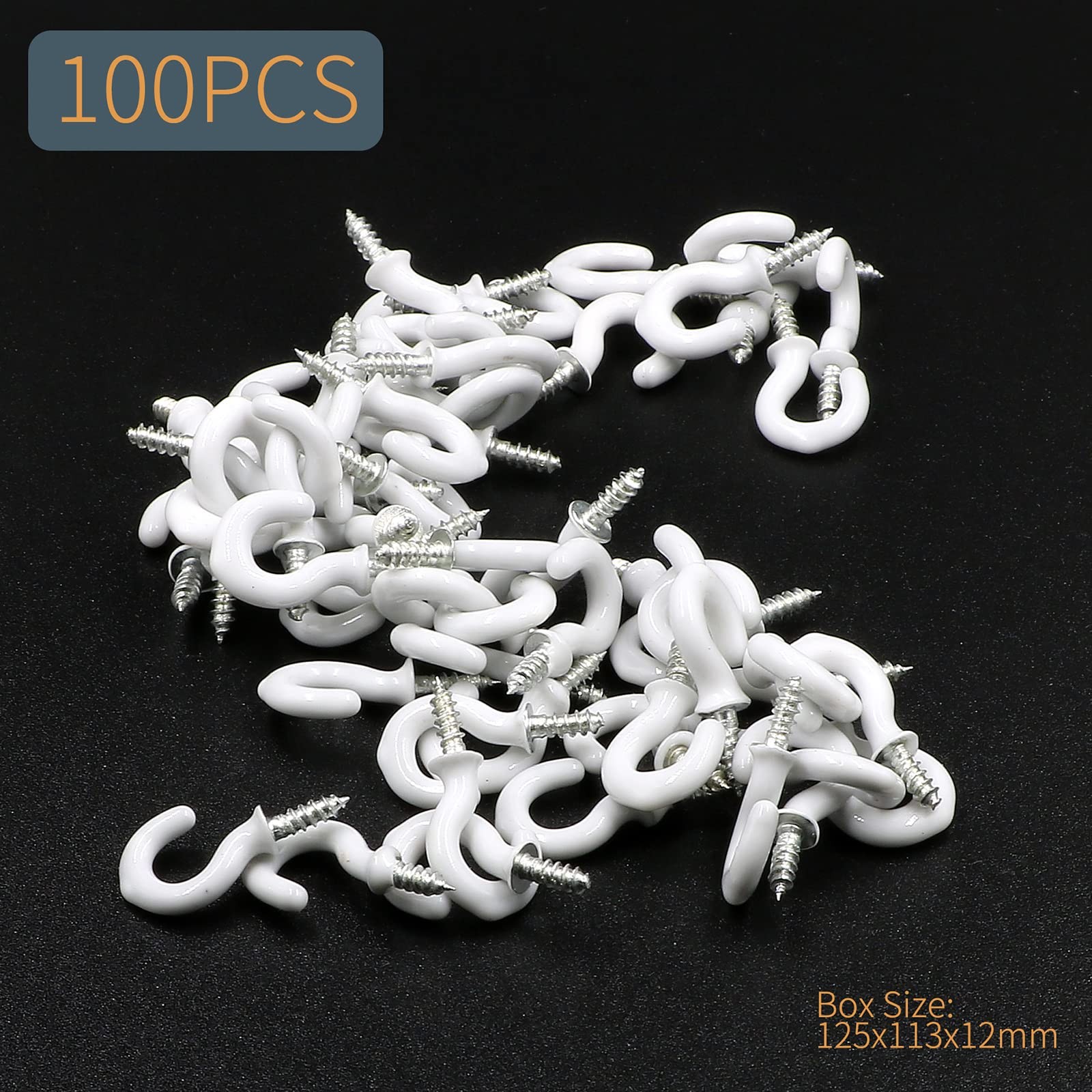 100 PCS 1/2 Inch White Vinyl Coated Metal ScrewIn Ceiling Cup Hooks Hanging