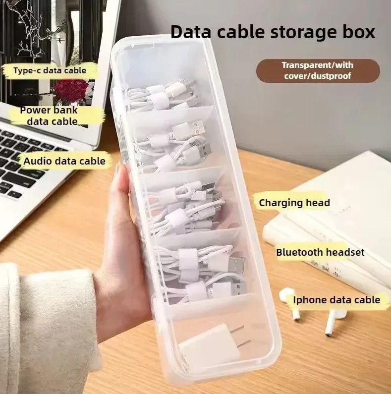 1 pc Transparent Cable Storage Box with Lid Dust-Proof Compartment Organizer