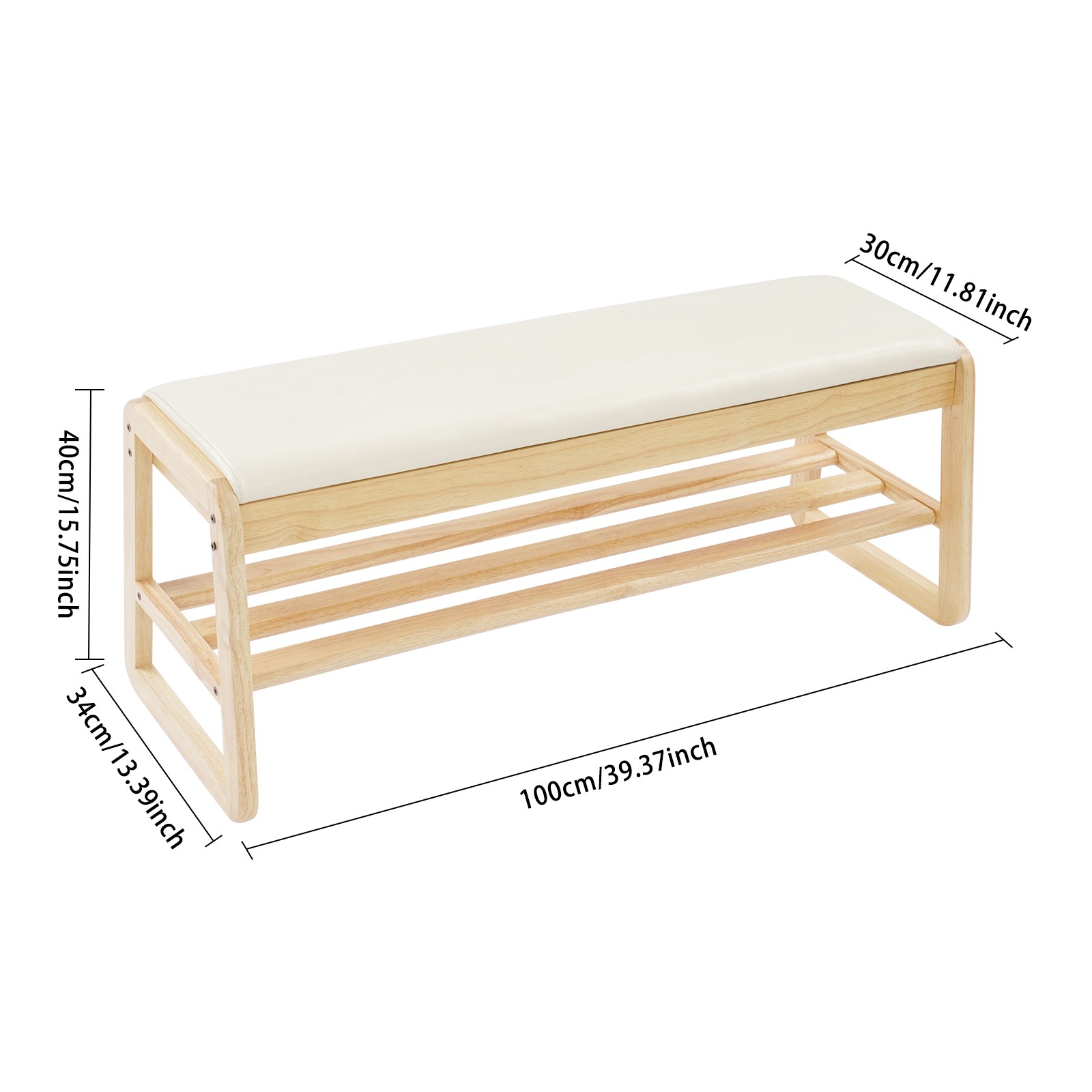 2 Tiers Shoe Rack Bench Entryway Storage Stool w/ Cushion Boots Organizing Chair