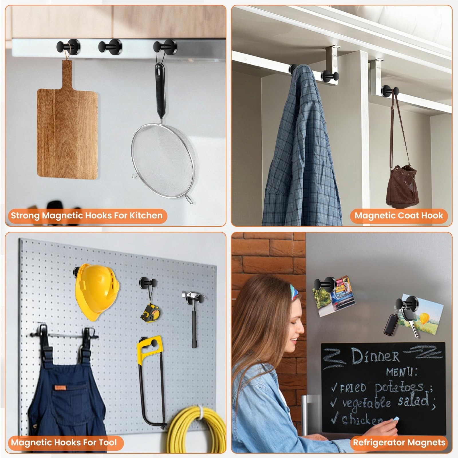 8 PCS Heavy Duty Magnetic Hooks 150lb – Strong Wreath Hanger for Home, Garage &