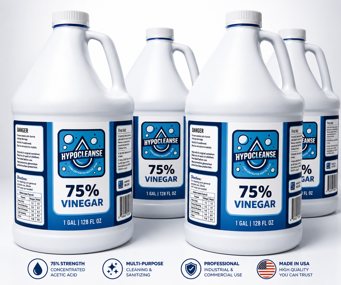 75% Vinegar – Concentrated Acetic Acid – All Natural Cleaning Vinegar – 4 Gal