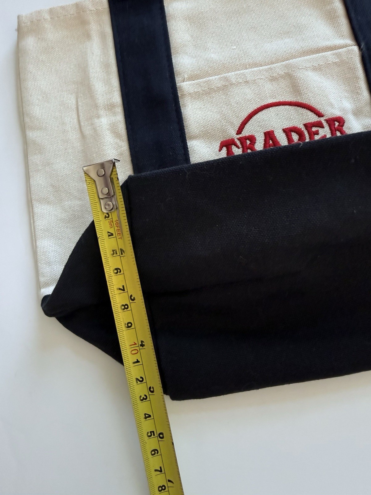 Trader Joe’s Navy and Cream Mini Canvas Tote Natural Logo Bag Rare Brand New