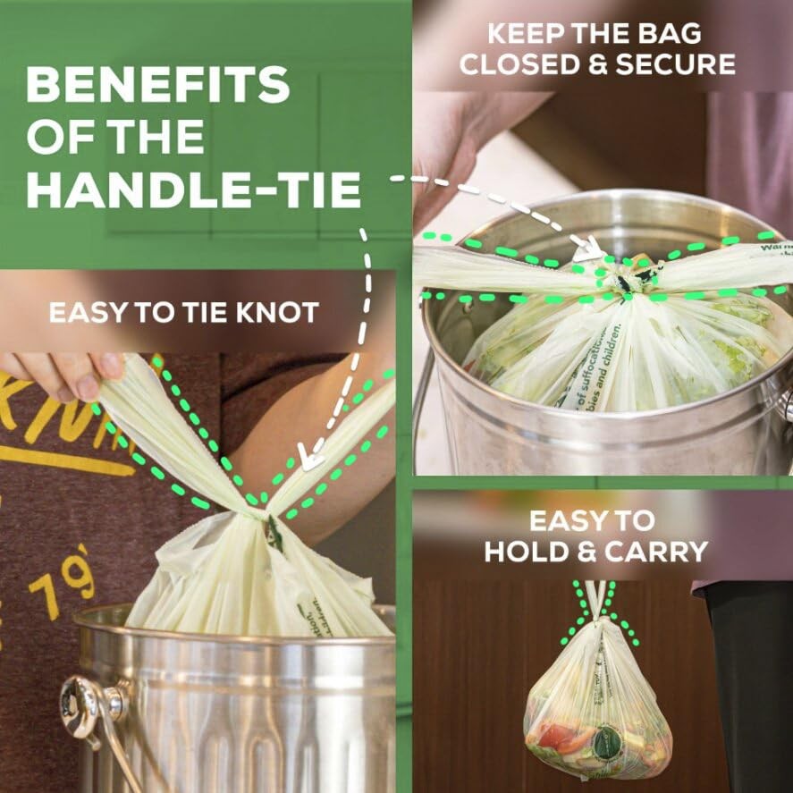 ANECO 100% Compostable Food Waste Bags 2.6 Gallon With Handles, 45 Count