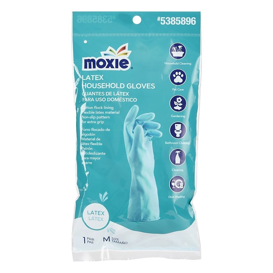 MOXIE Medium 2 -Count Embossed -Grip Latex Reusable cleaning gloves 1 -Pairs