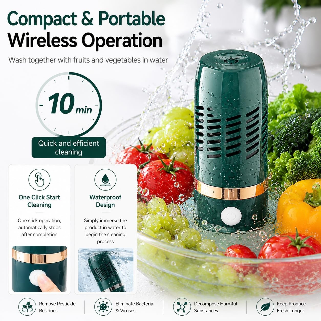 Rechargeable Produce Cleaner & Vegetable Washer | IPX7 Waterproof Food Cleaning