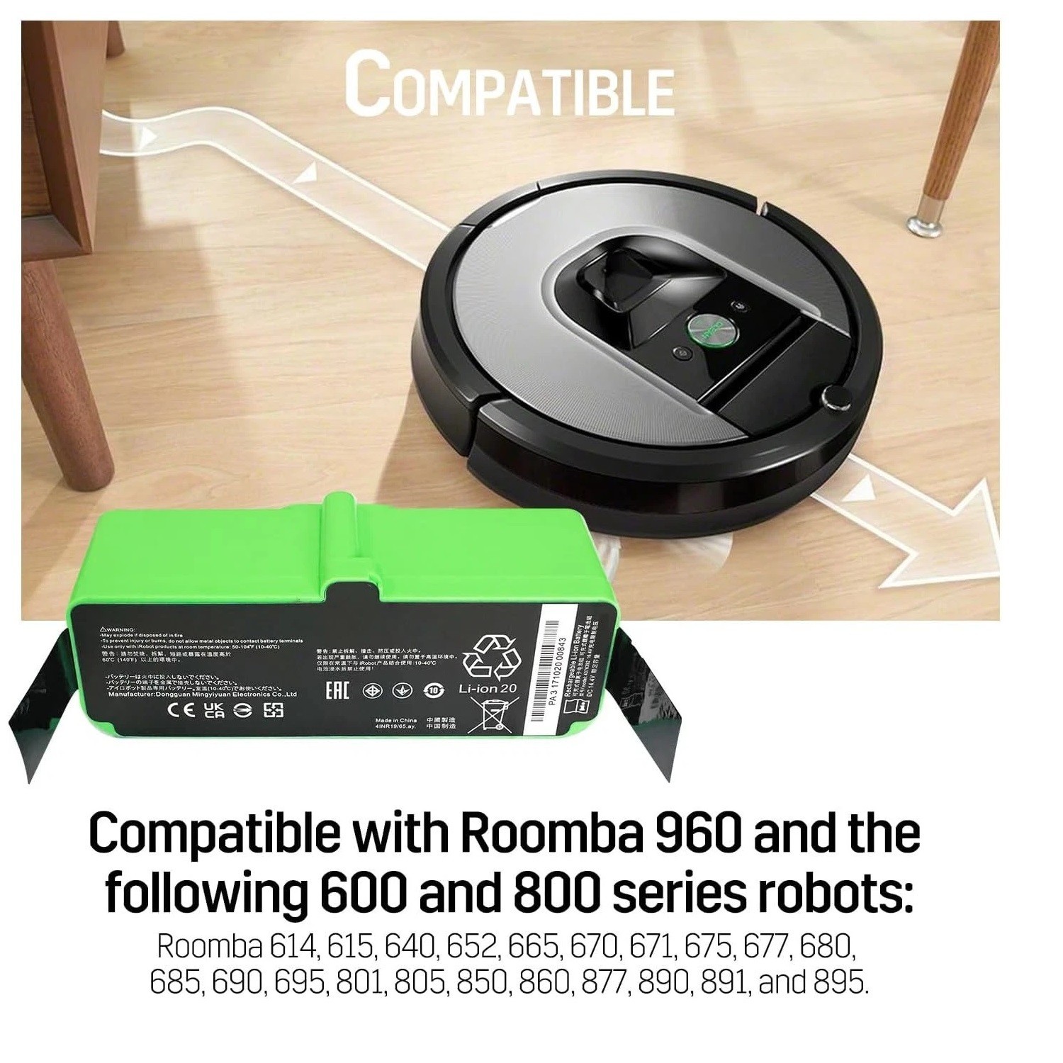 36Wh 1800LI iRobot Roomba Battery For Roomba R3 500 600 700 800 900 Series 14.4V