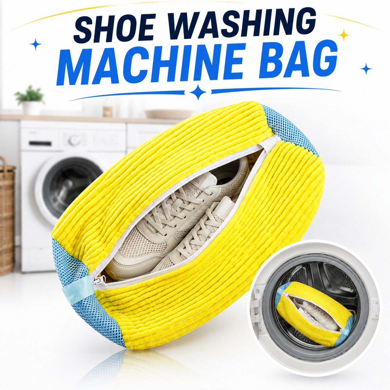 Reusable Shoe Washing Machine Laundry Bag Mesh Cleaner Zipper Wash Bag Yellow