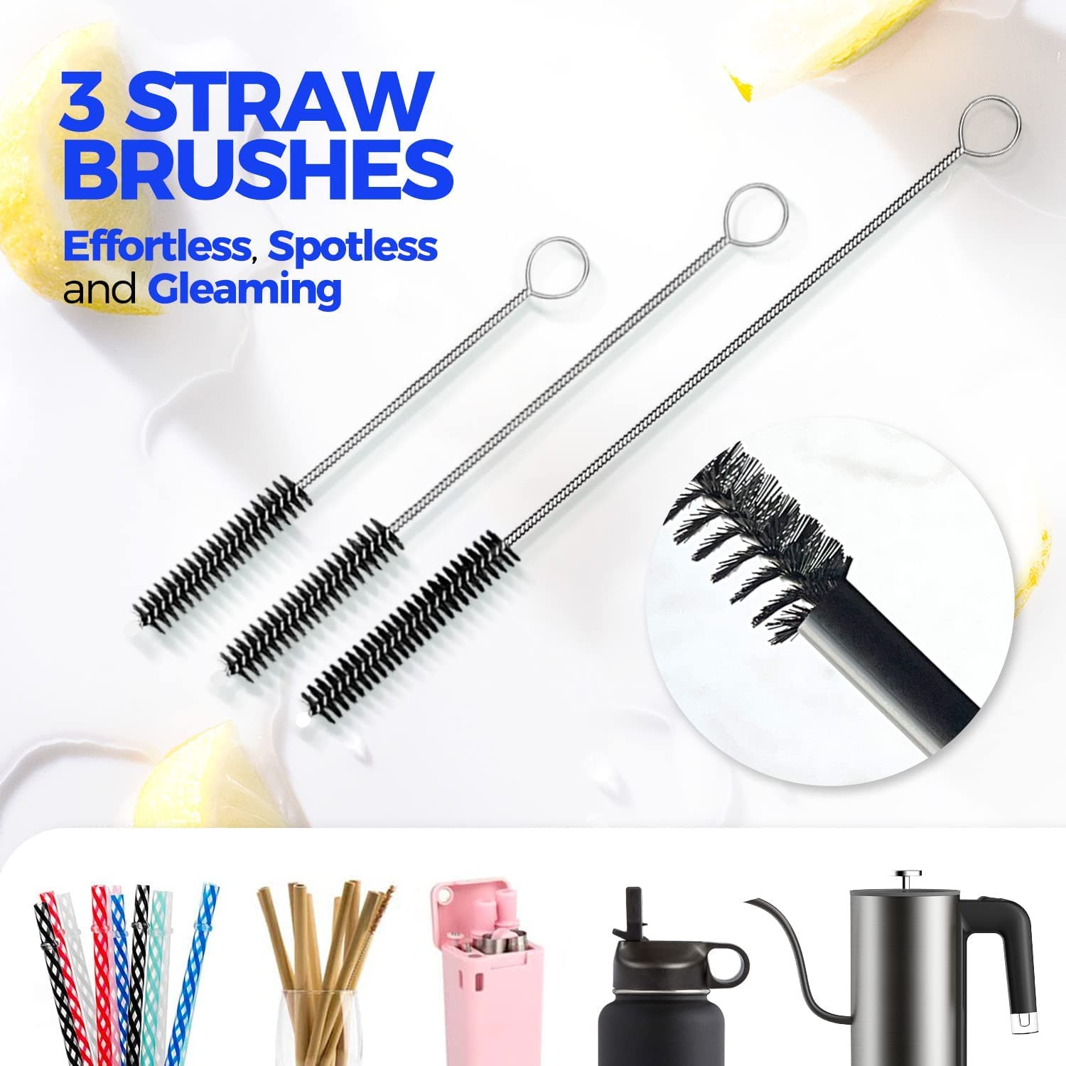 6 Pack Bottle Brush Set, 14″ Long Handle Stainless Steel Bottle Cleaner Brush, 3