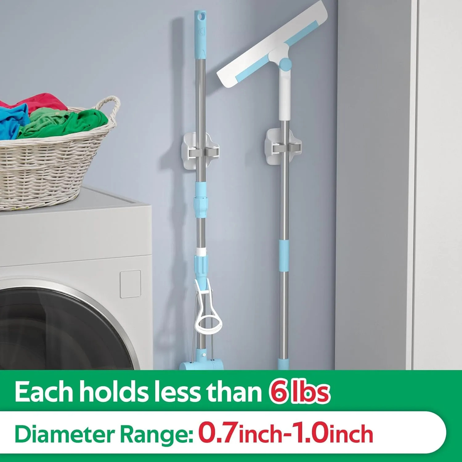 Reliahom Broom Holder Wall Mount, 3-Pack Self-Adhesive Mop Organizer Rack