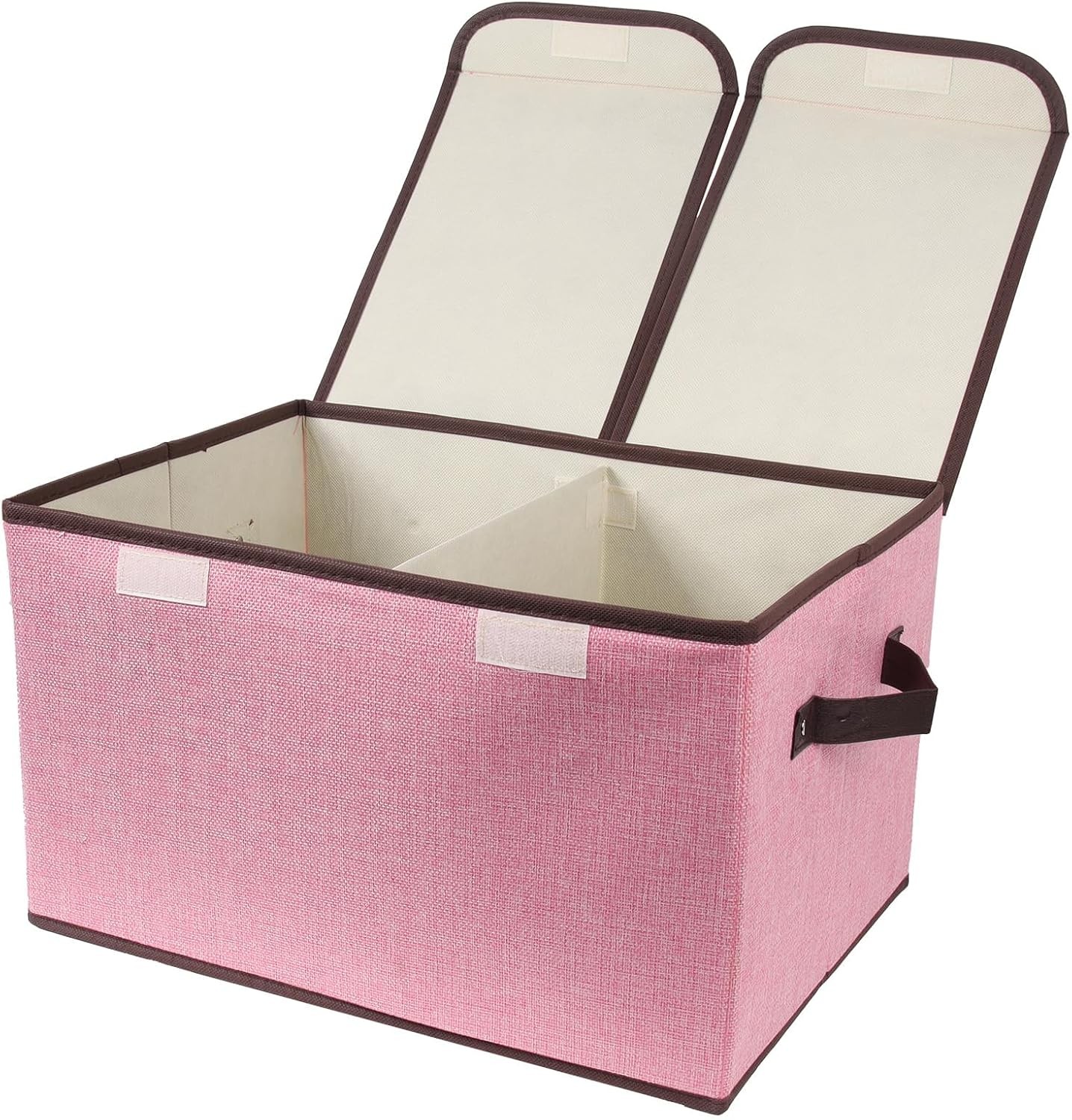 Fabric Foldable Storage Box Pink 16.5×11.8×9.8in Double-Lid Dividers Organizer