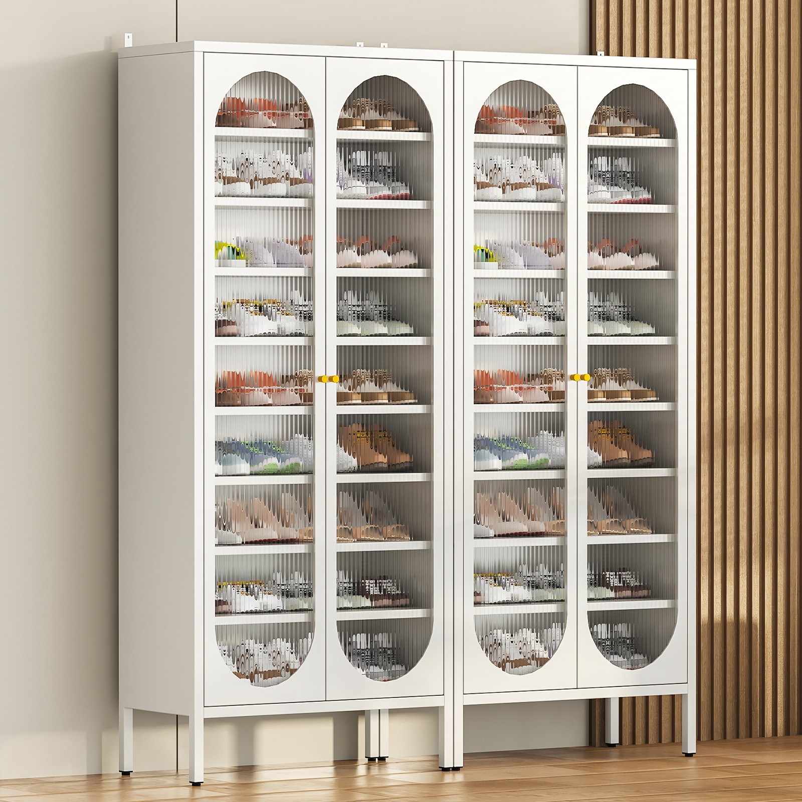 9-Tier Shoes Storage Rack w/ Fluted Doors 67″ Height Shoes Cabinet Steel Frame