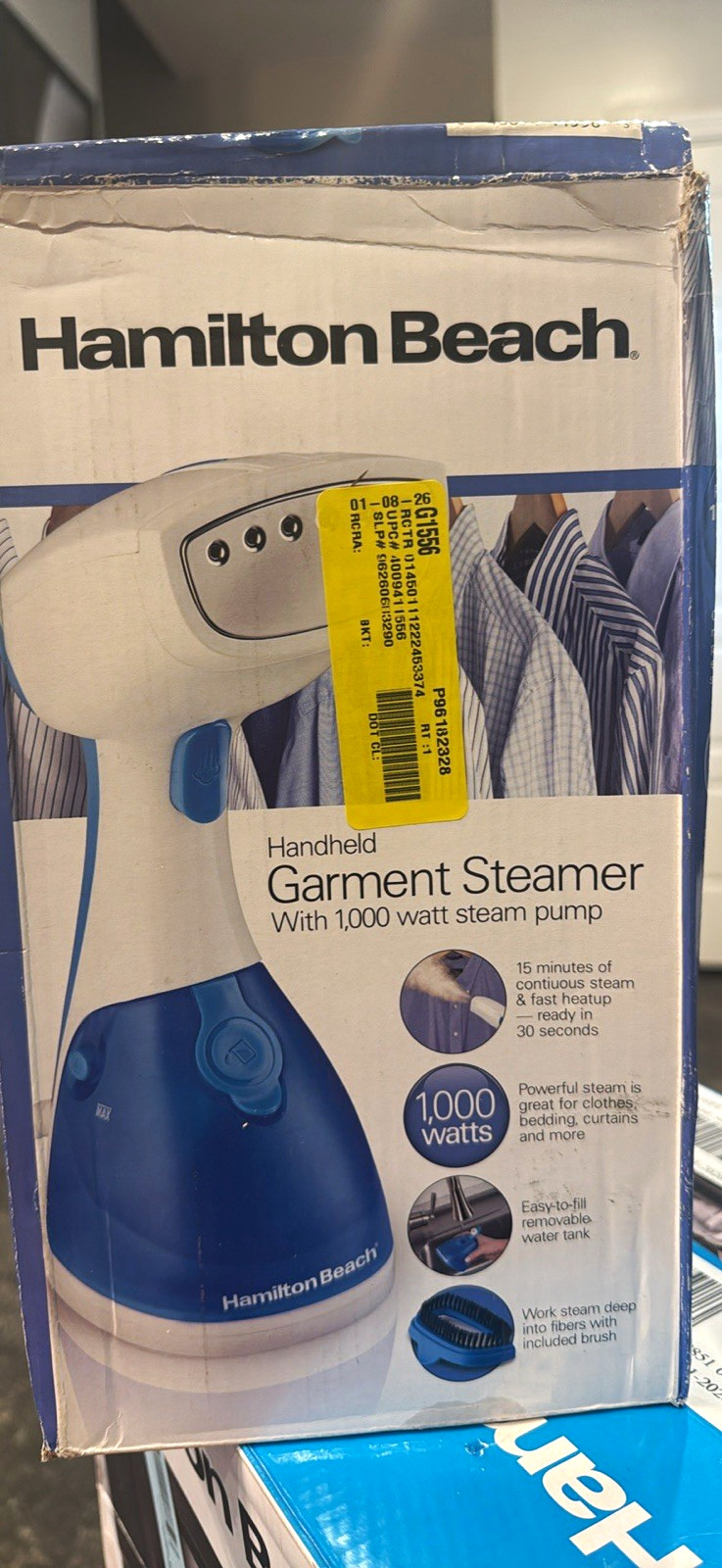 Hamilton Beach 11556 1000W Handheld Garment Steamer 30 Sec Heat w/ Brush