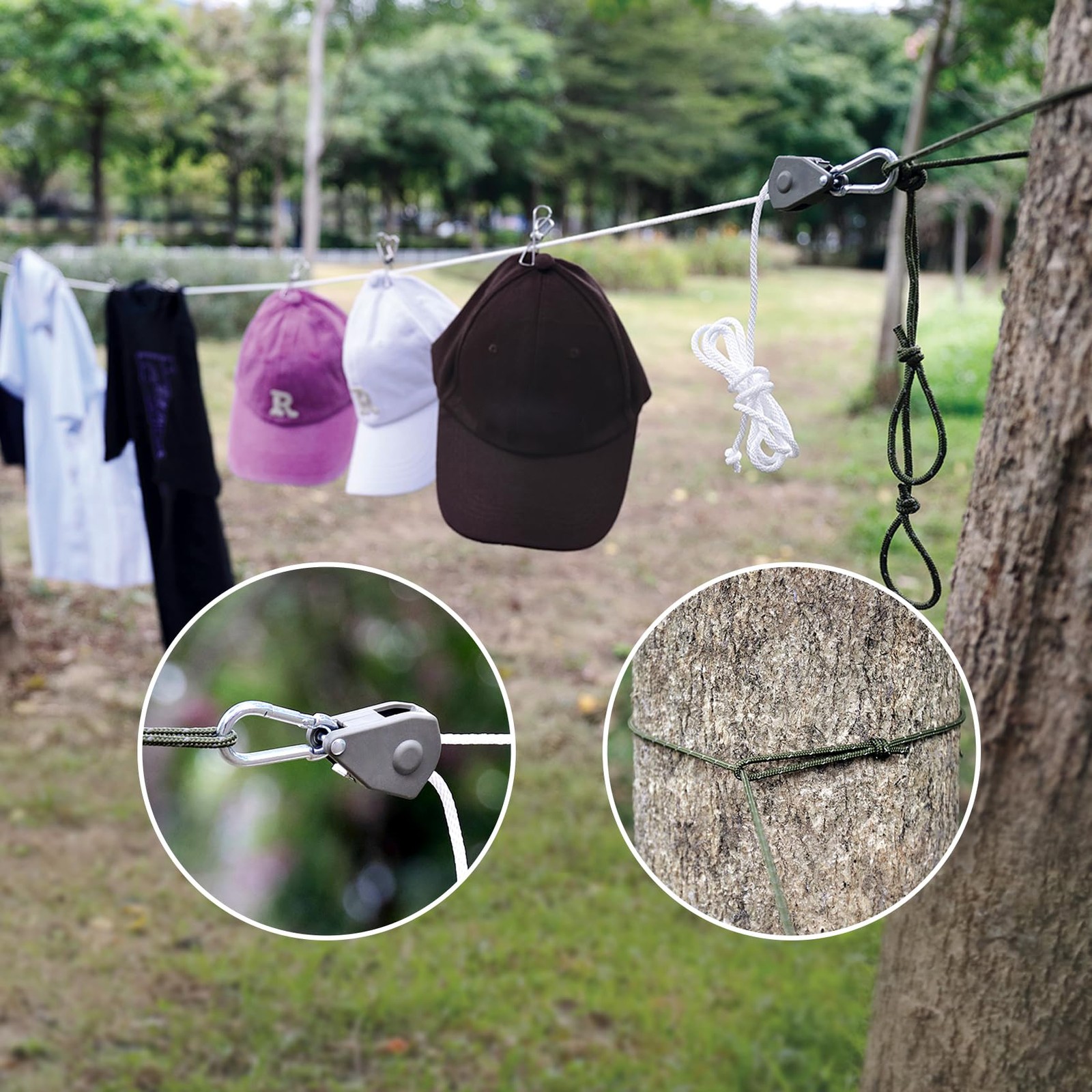 Camping Clothesline 19Ft Portable, Heavy Duty Rope With Carabiner