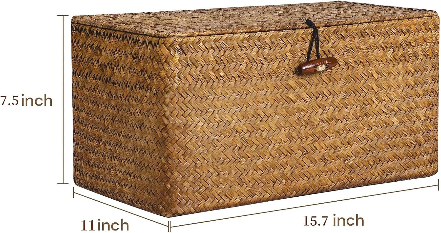 Multipurpose Retro Seagrass Storage Bin with Lift-Off Lid – 15.7″ x 11″ x 7.5″