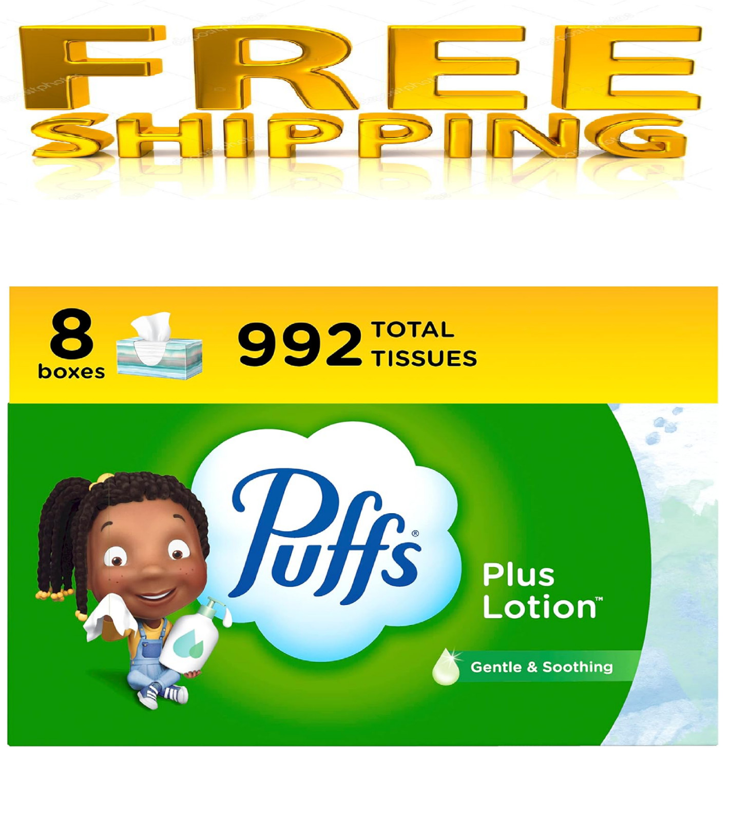 Puffs Plus Lotion Facial Tissues, 8 Family Boxes, 124 Facial Tissues per Box, Al