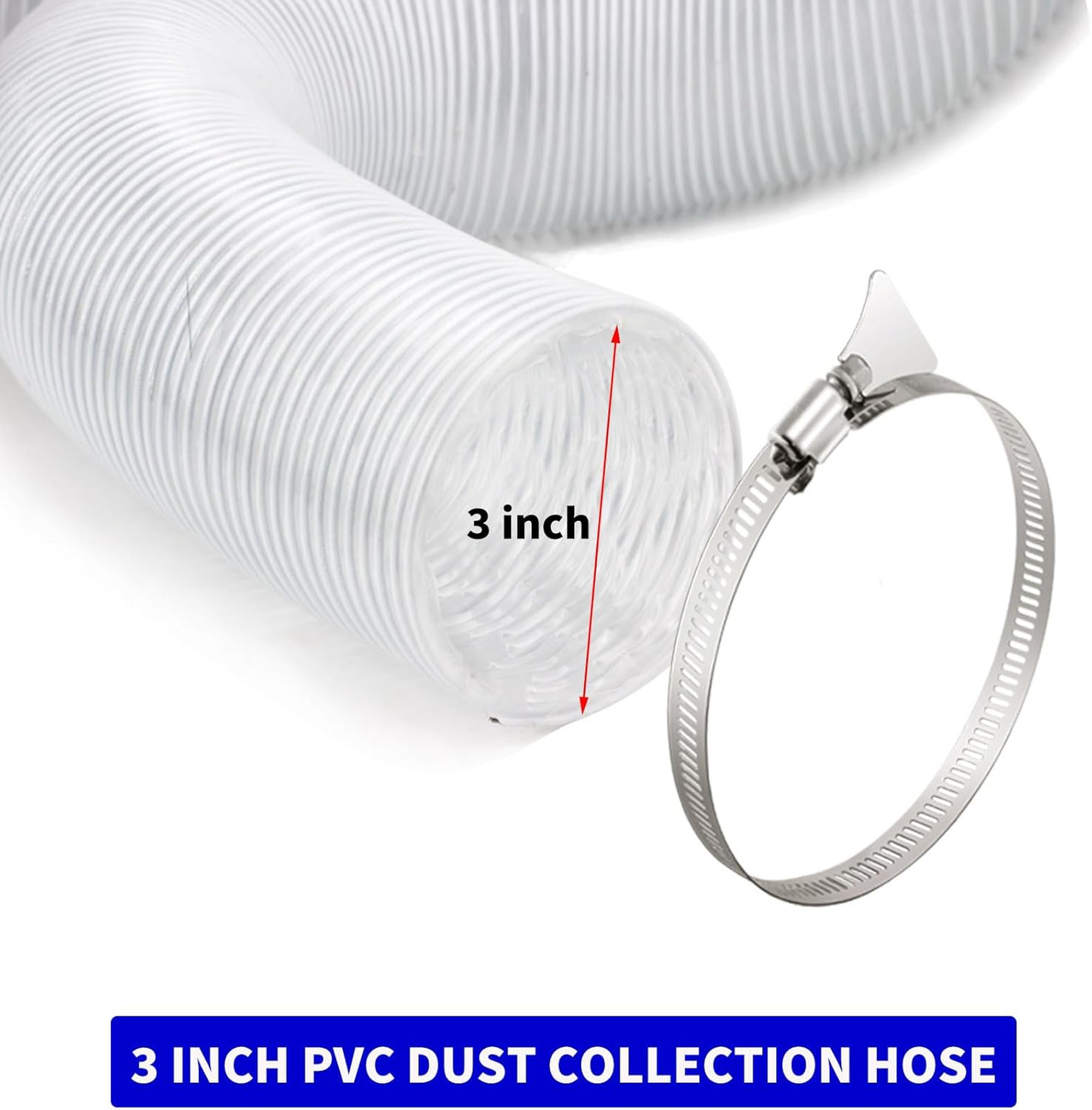 3 inch Dust Collection Hose 30ft 3” Flex Heavy Duty Clear PVC Debris Dust