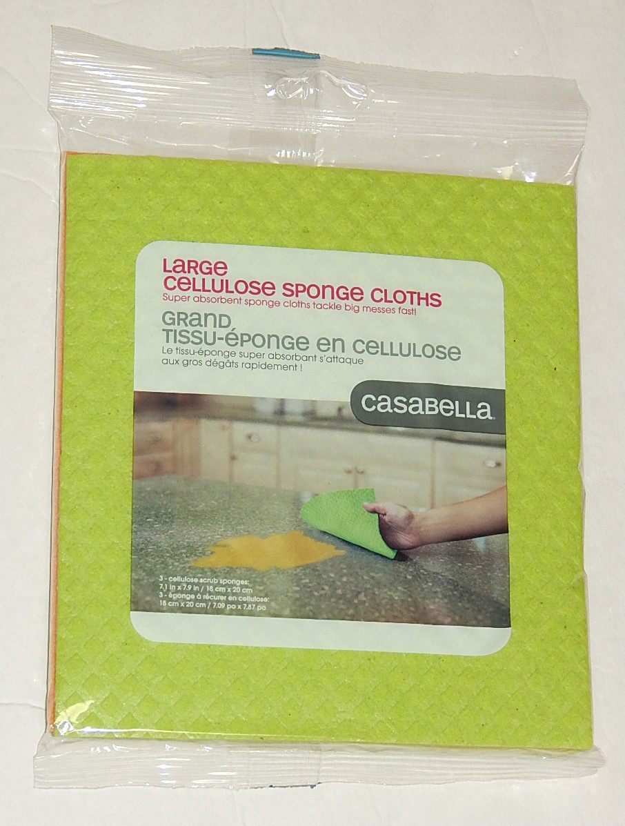 CASABELLA 3-PACK LARGE CELLULOSE SPONGE CLOTHS SUPER ABSORBENT NEW EASY
