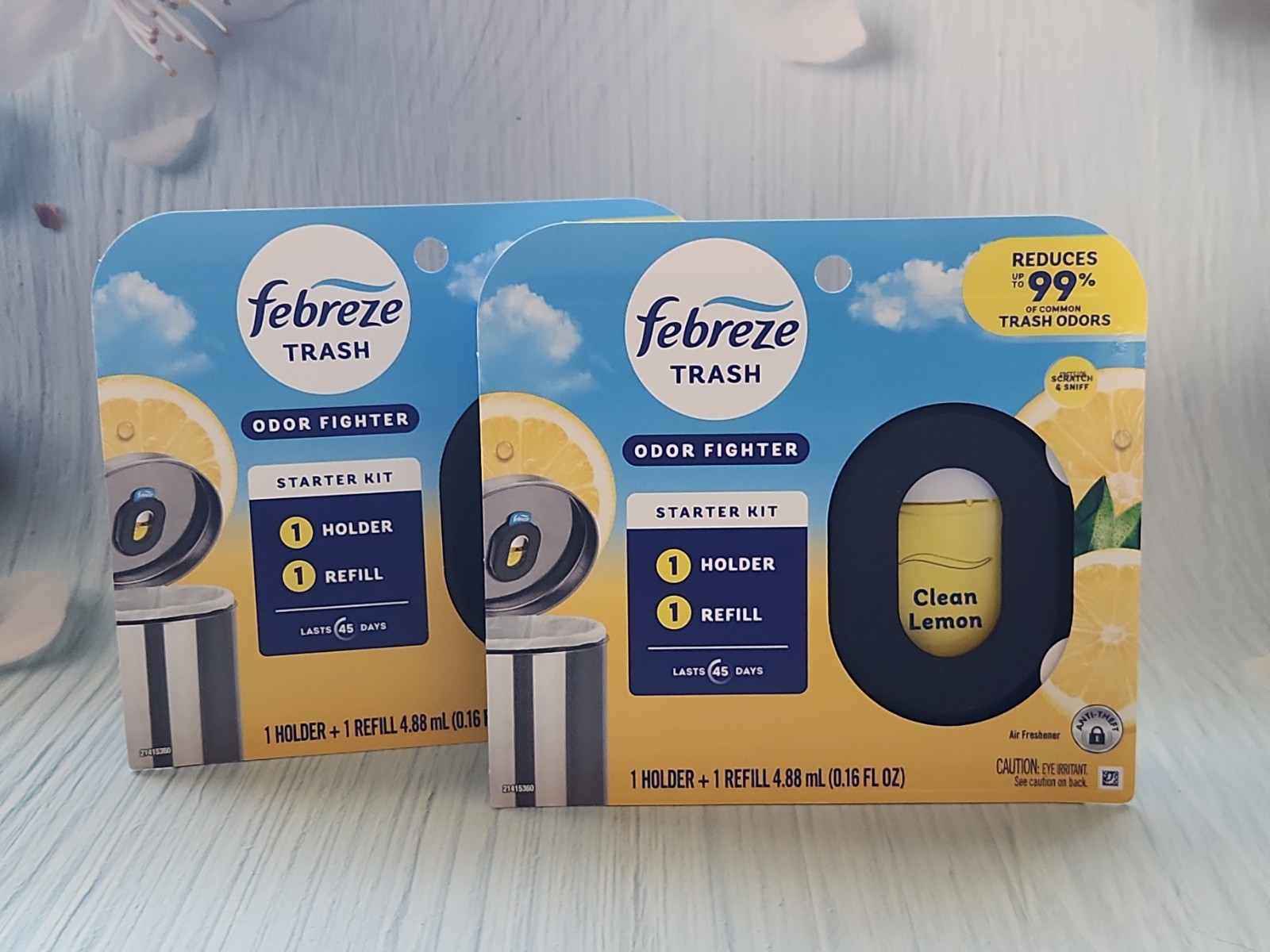(Pack of 2) Febreze Trash Odor Fighter, Fresh Lemon Scent, 1 Holder + 1 Refill