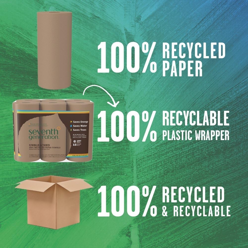 Seventh Generation Unbleached Paper Towels, 100% Recycled Paper, 6 Count