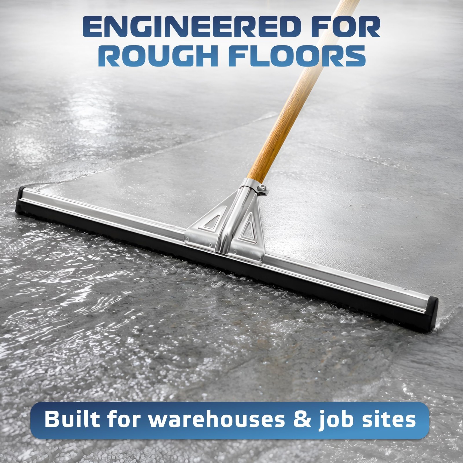 Heavy-Duty 30” Floor Squeegee with Double Foam Rubber Blade for Garage, Tiles,