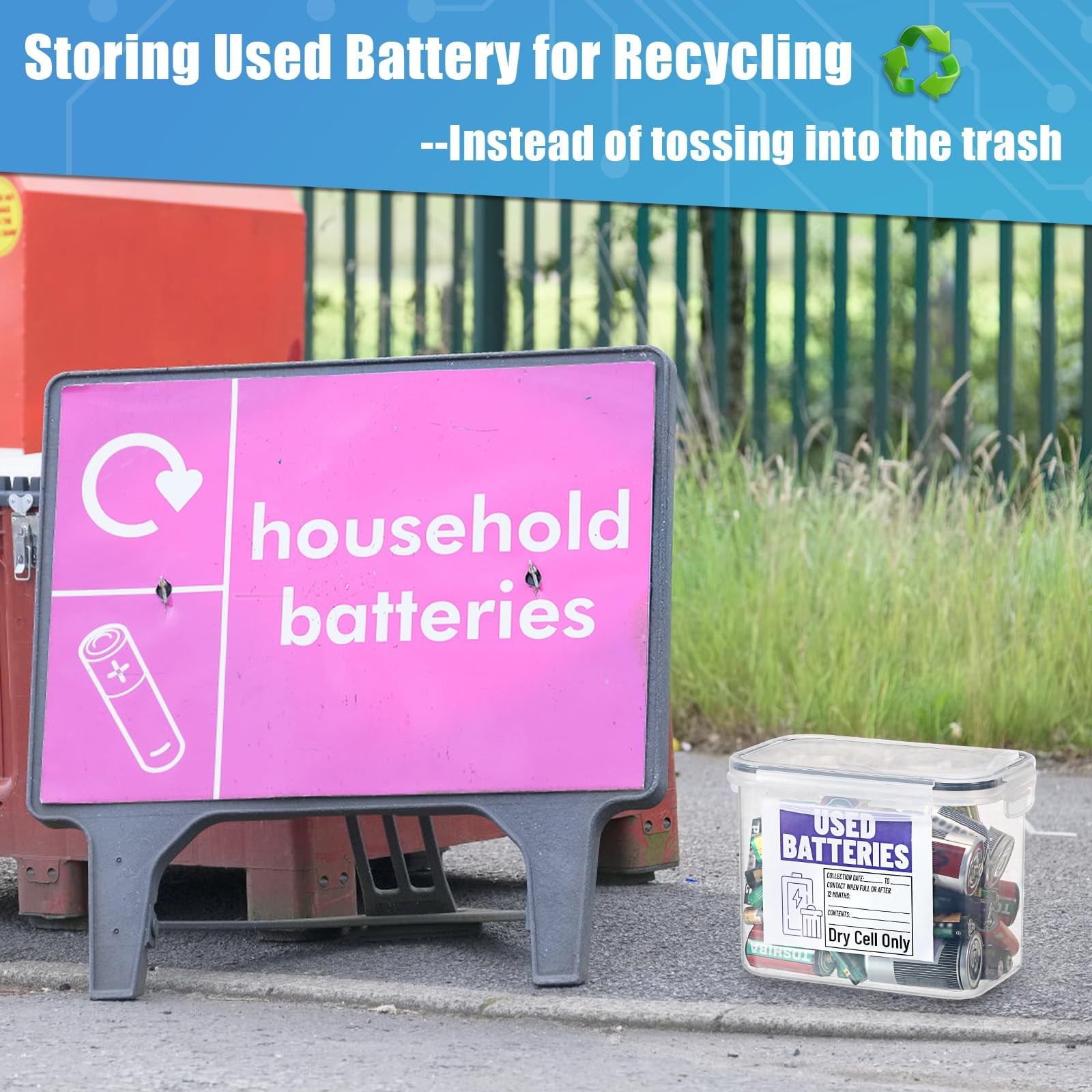 Battery Recycling Container Lid 1.3 L Capacity Dry Cell Storage Disposal Bin