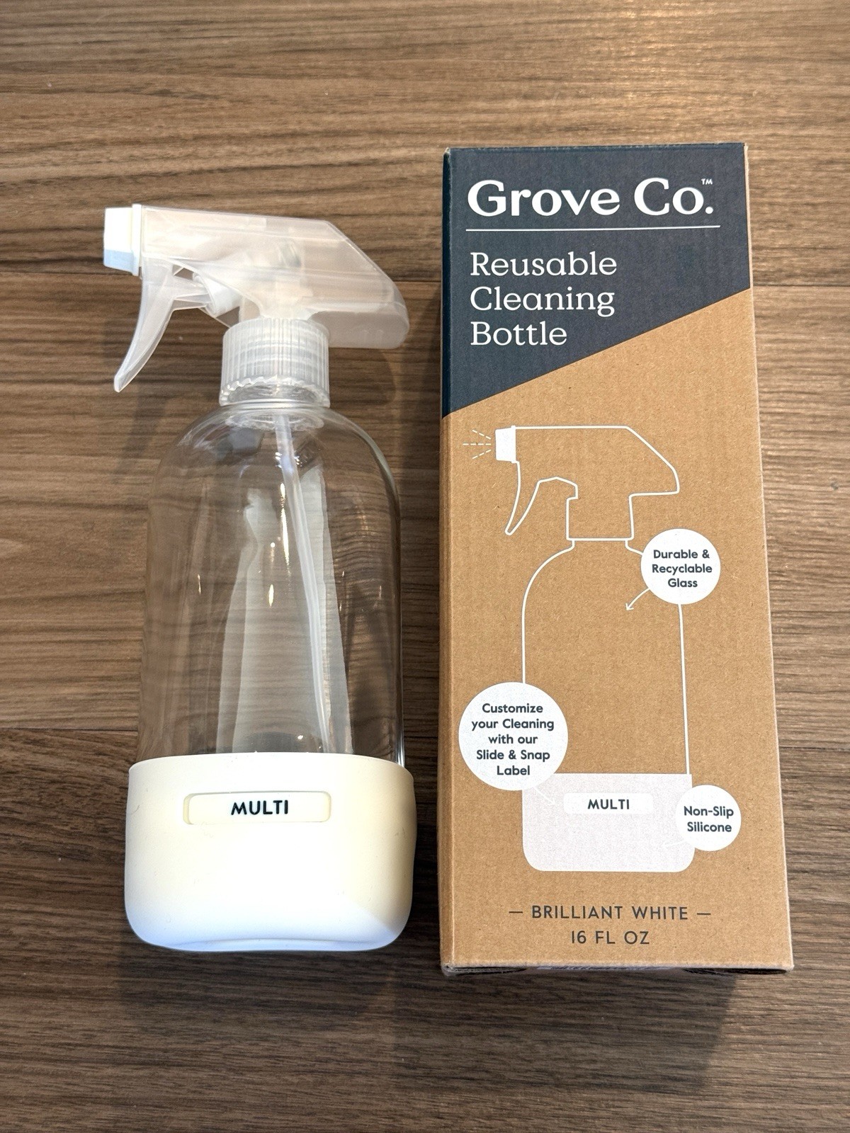 Grove Co. Glass Spray Bottle 16oz – White Silicone Sleeve w/ Spray Nozzle