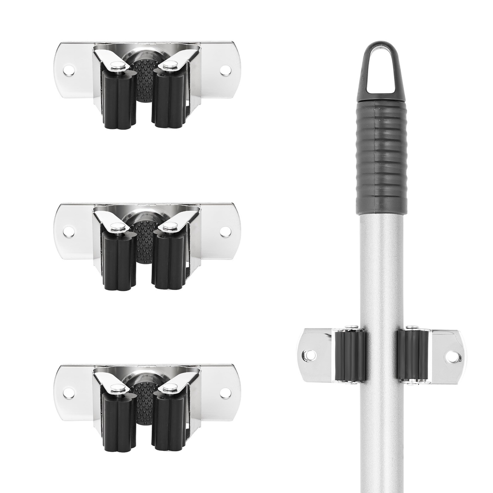 Superio Mop and Broom Holder, Wall Mount Heavy Duty, Single Piece Hooks Set