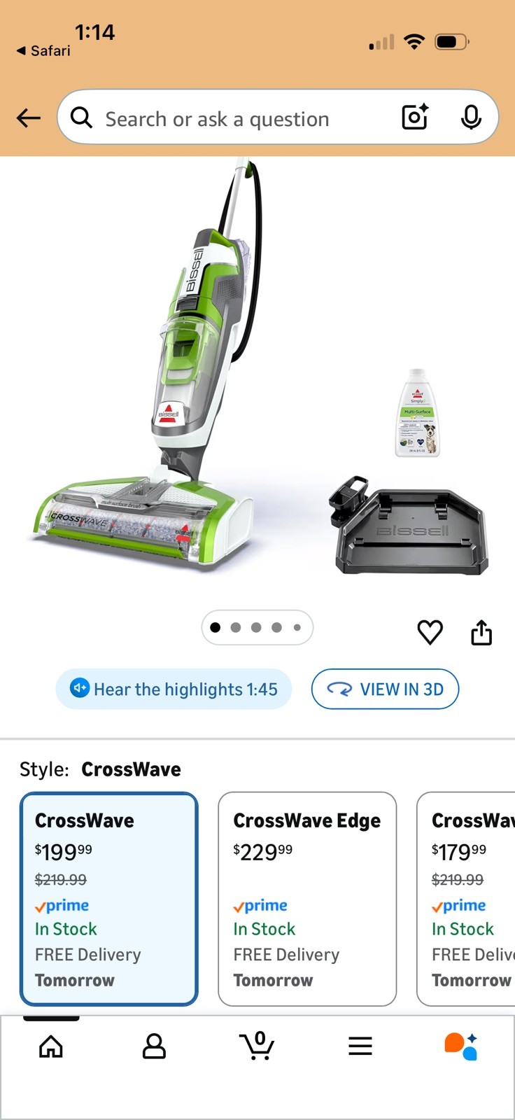 BISSELL CrossWave 1785P All-in-One Wet Dry Vaccum Cleaner.