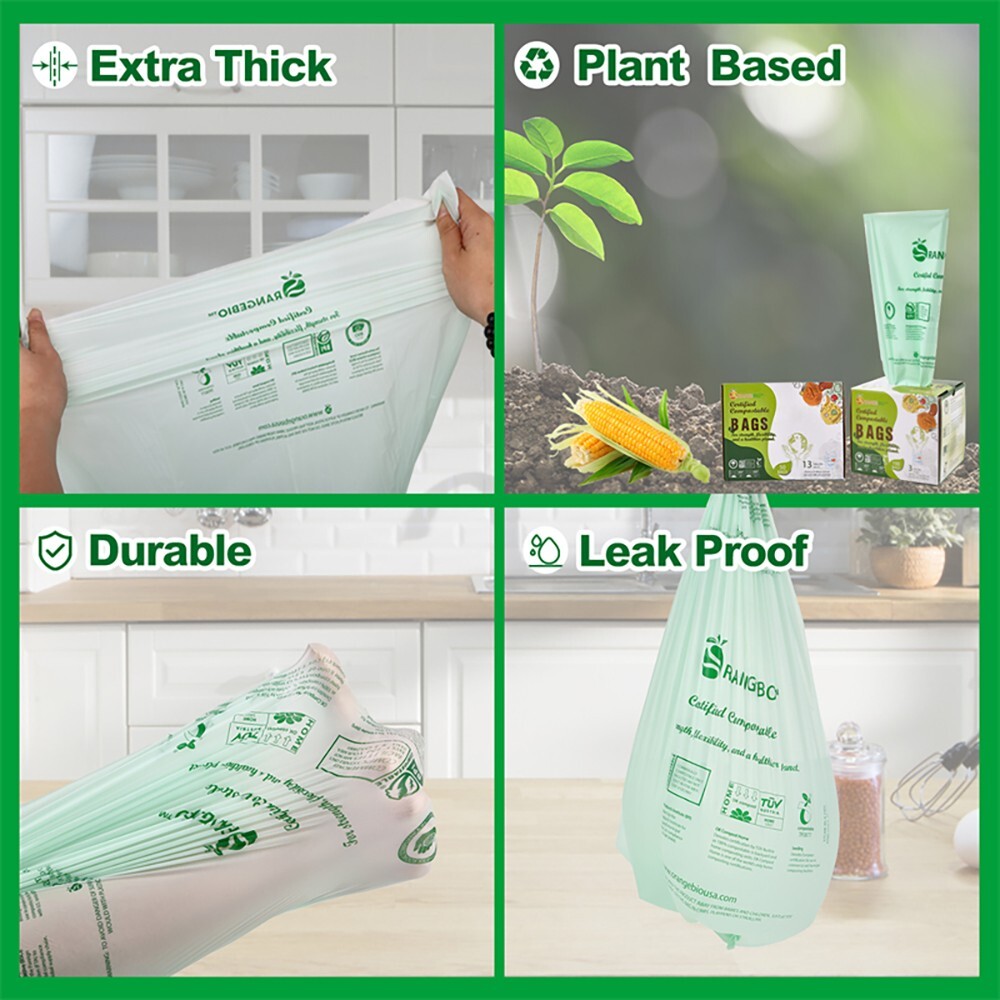 OrangeBio 100% Compostable Compostable Shopping Bags, 200 Count