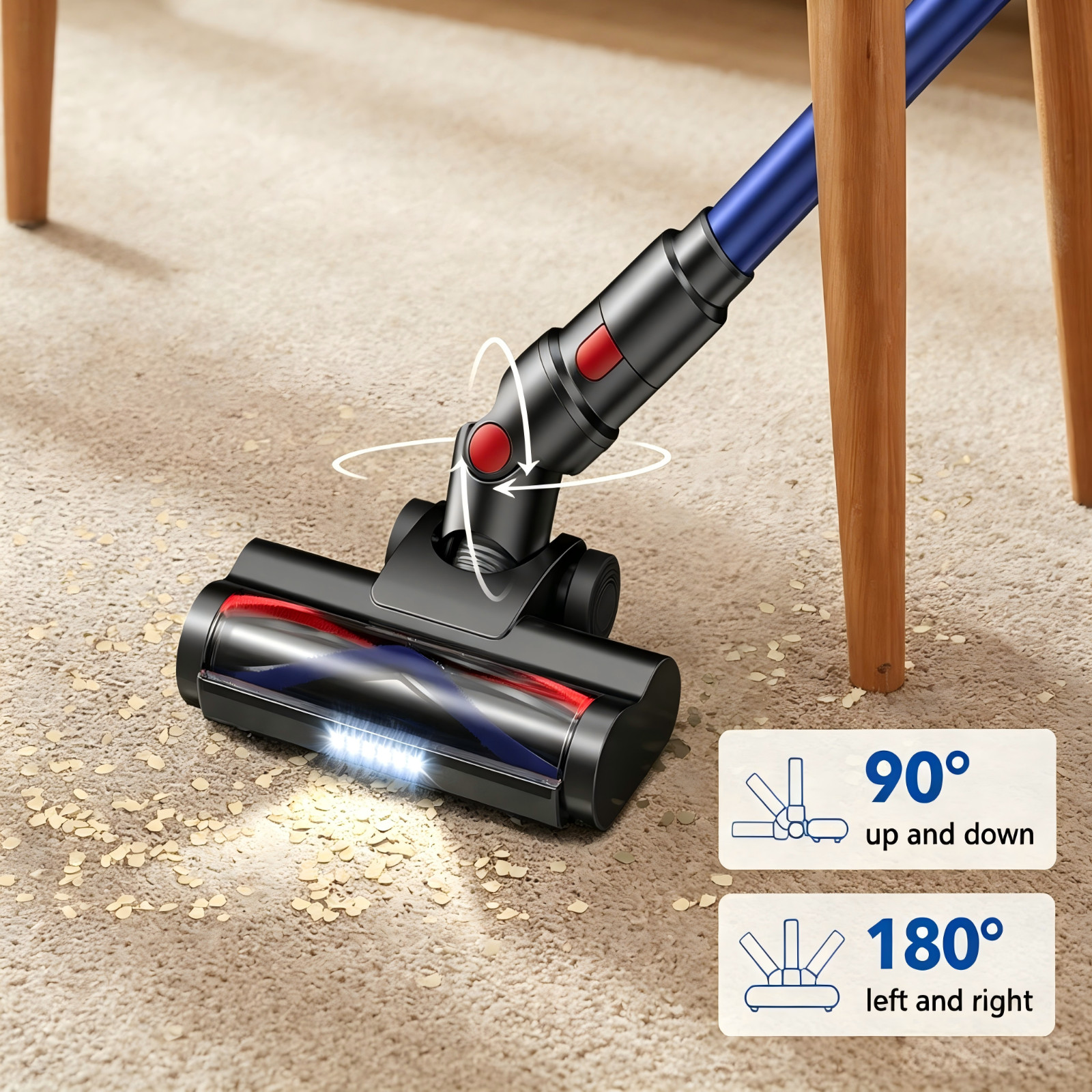 Cordless Vacuum Cleaner 65KPa Lightweight Pet Hair Carpet Hardwood Stick 1.5L