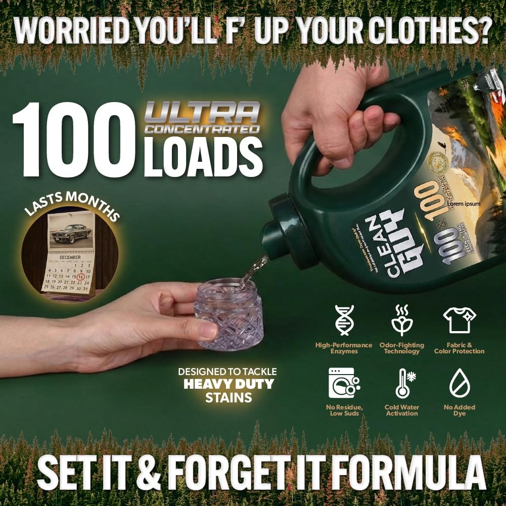 Clean Guy Laundry Detergent, Pine and Cedar, Odor Eliminator 100 Loads