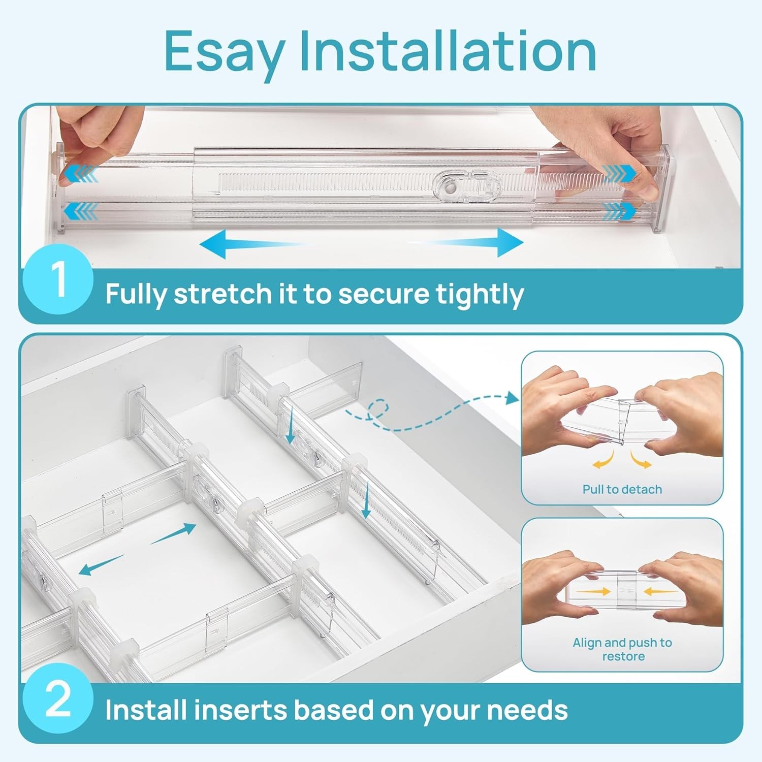 Drawer Dividers Adjustable Expandable Plastic Organizer Separator for Flatware