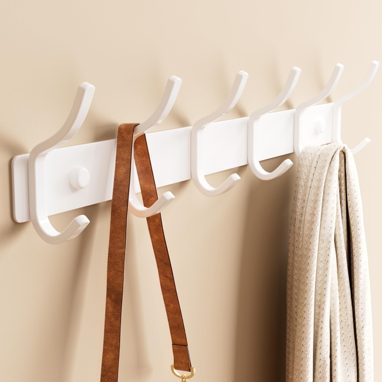 White Coat Rack Wall Mount 15 Inch Arc Shaped 6 Hooks Entryway Hanger 1 PCS