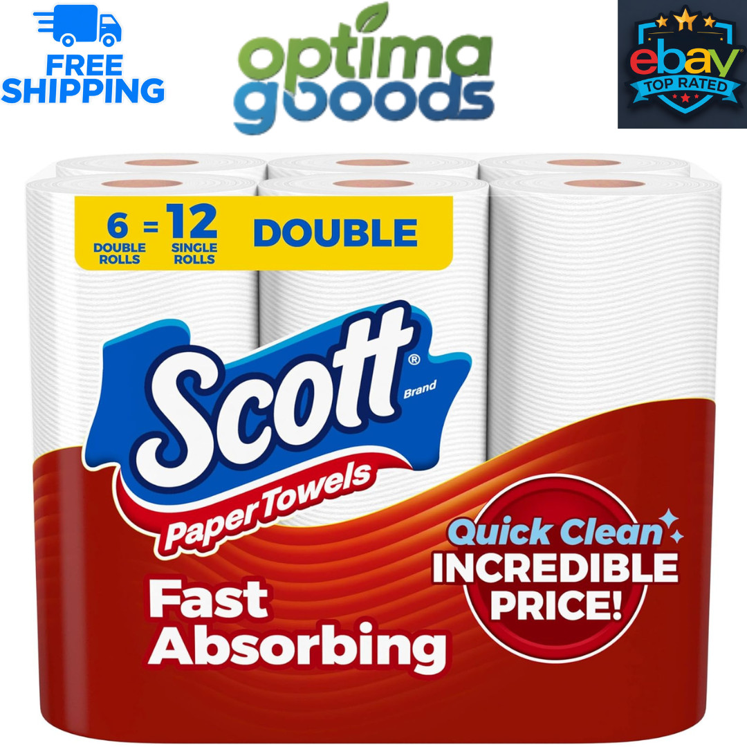 Scott Paper Towels, Choose-A-Sheet, 6 Double Rolls = 12 Regular, 100 Sheets/Roll