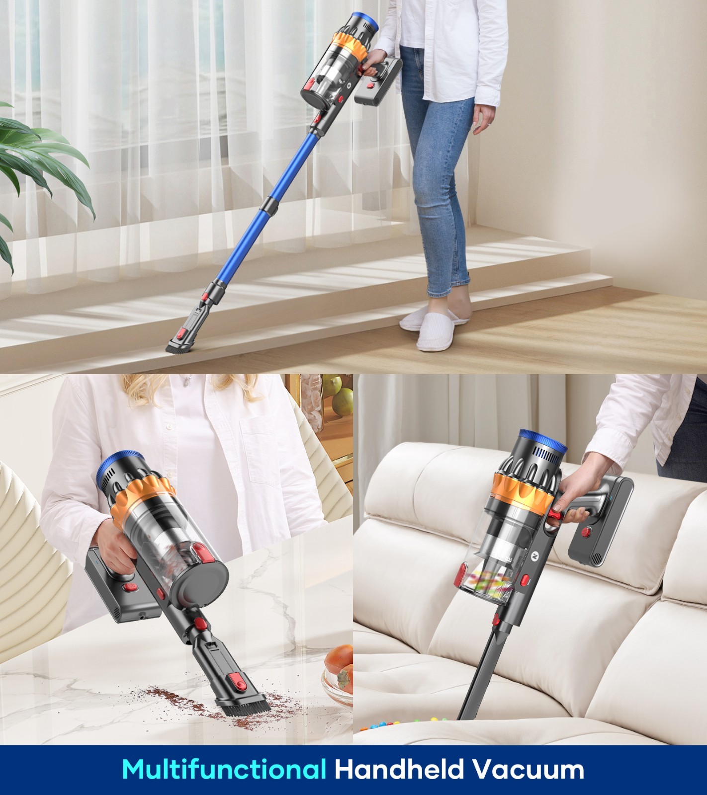 Cordless Vacuum Cleaner Stick 65KPa 550W 70min Runtime Rechargeable for Carpet