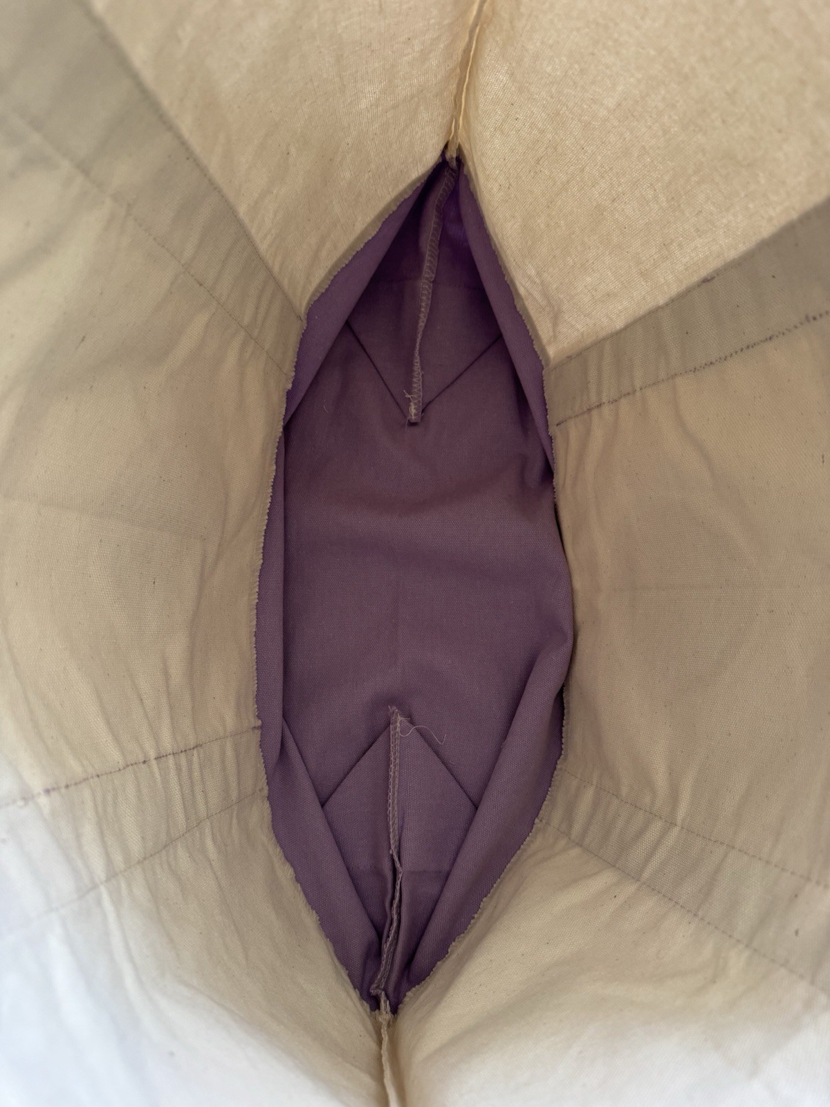 Trader Joe’s Reusable Shopping Bag Foldable Cotton Polyester Canvas Beige Purple