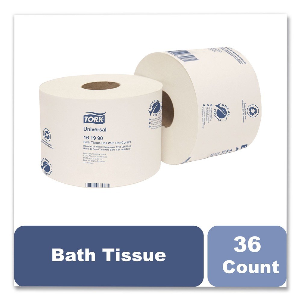 Tork 161990 2-Ply Universal Bath Tissue Roll w/ OptiCore – White (36/Carton) New