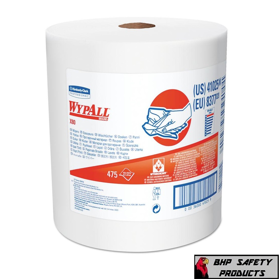 KIMBERLY CLARK WYPALL X80 WIPERS SHOP TOWELS CLEANING RAGS JUMBO ROLL 475 CLOTHS