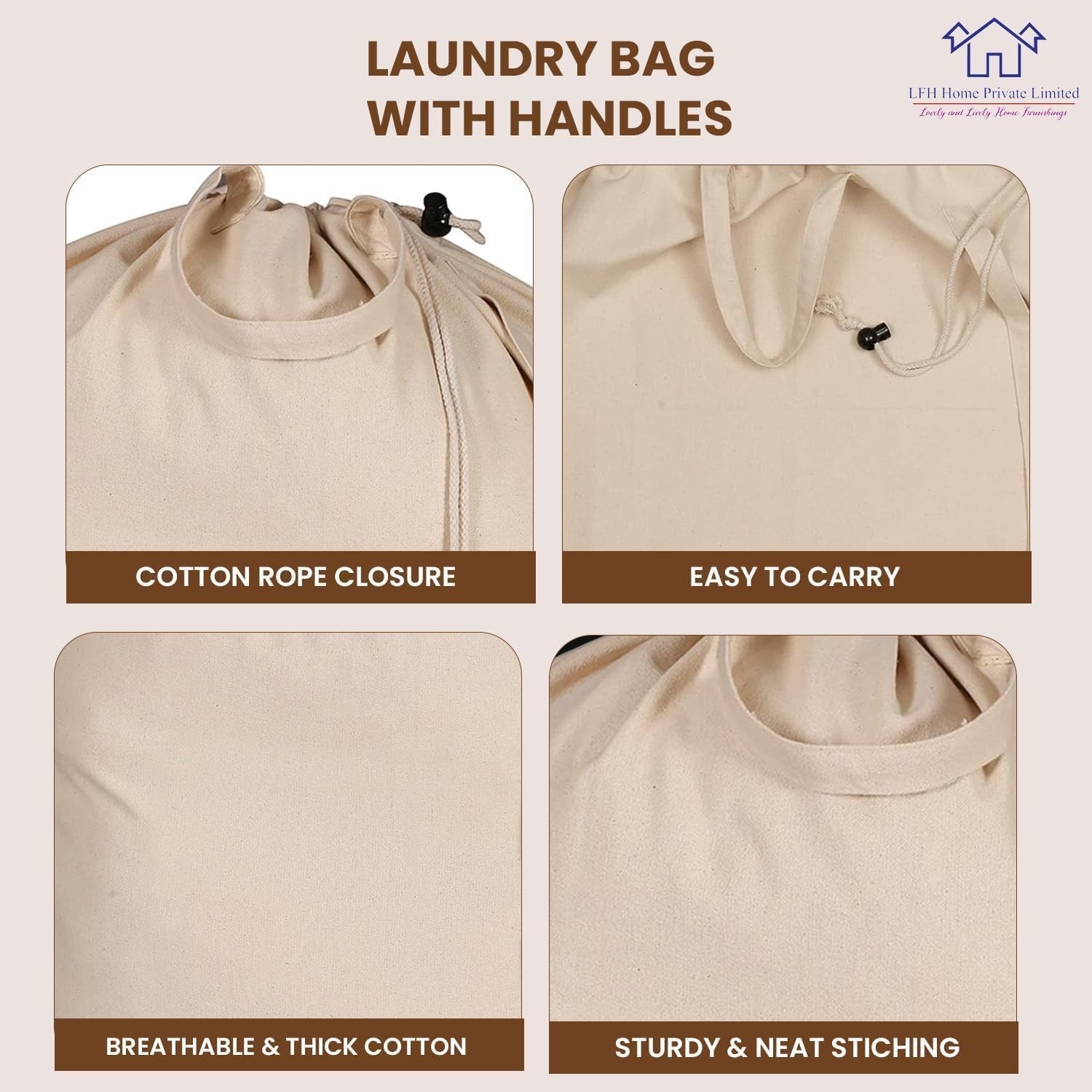 Large Cotton Laundry Bag with Drawstring – 28×36 (Pack of 4)