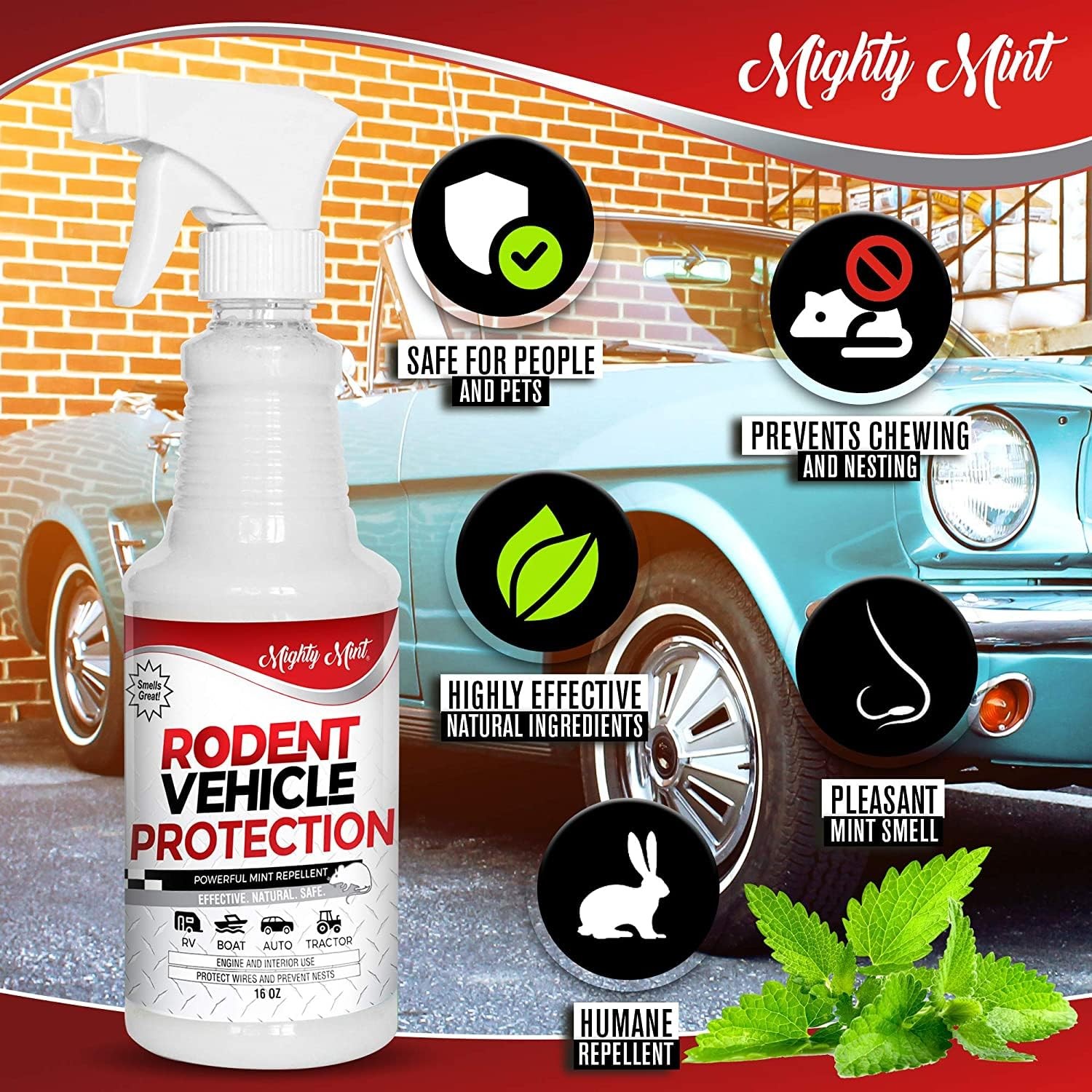 Mighty Mint Peppermint Oil Rodent Repellent Spray for Vehicles – 16 Fl Oz