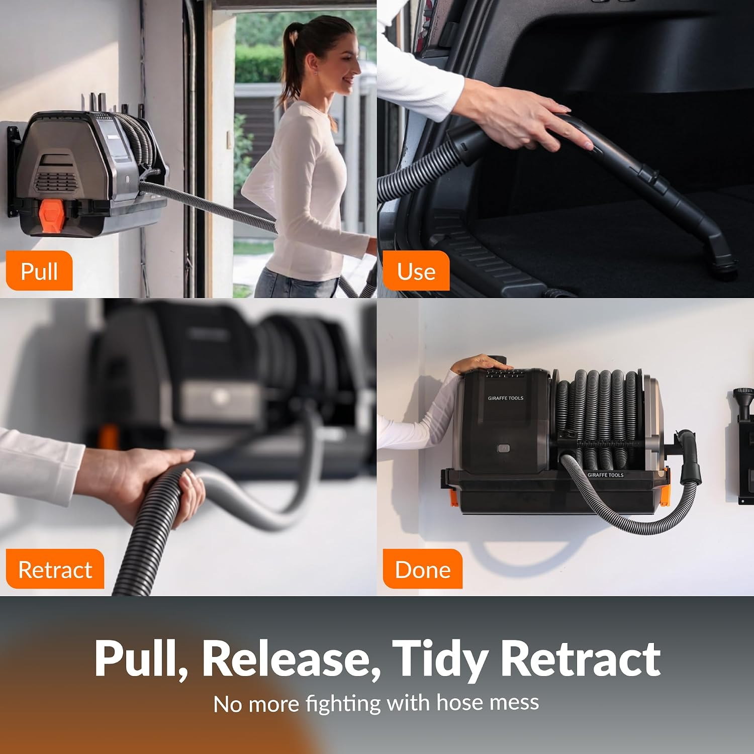 Grandstorm Garage Vacuum Cleaner with Retractable 30FT Hose | Wall Mounted Shop