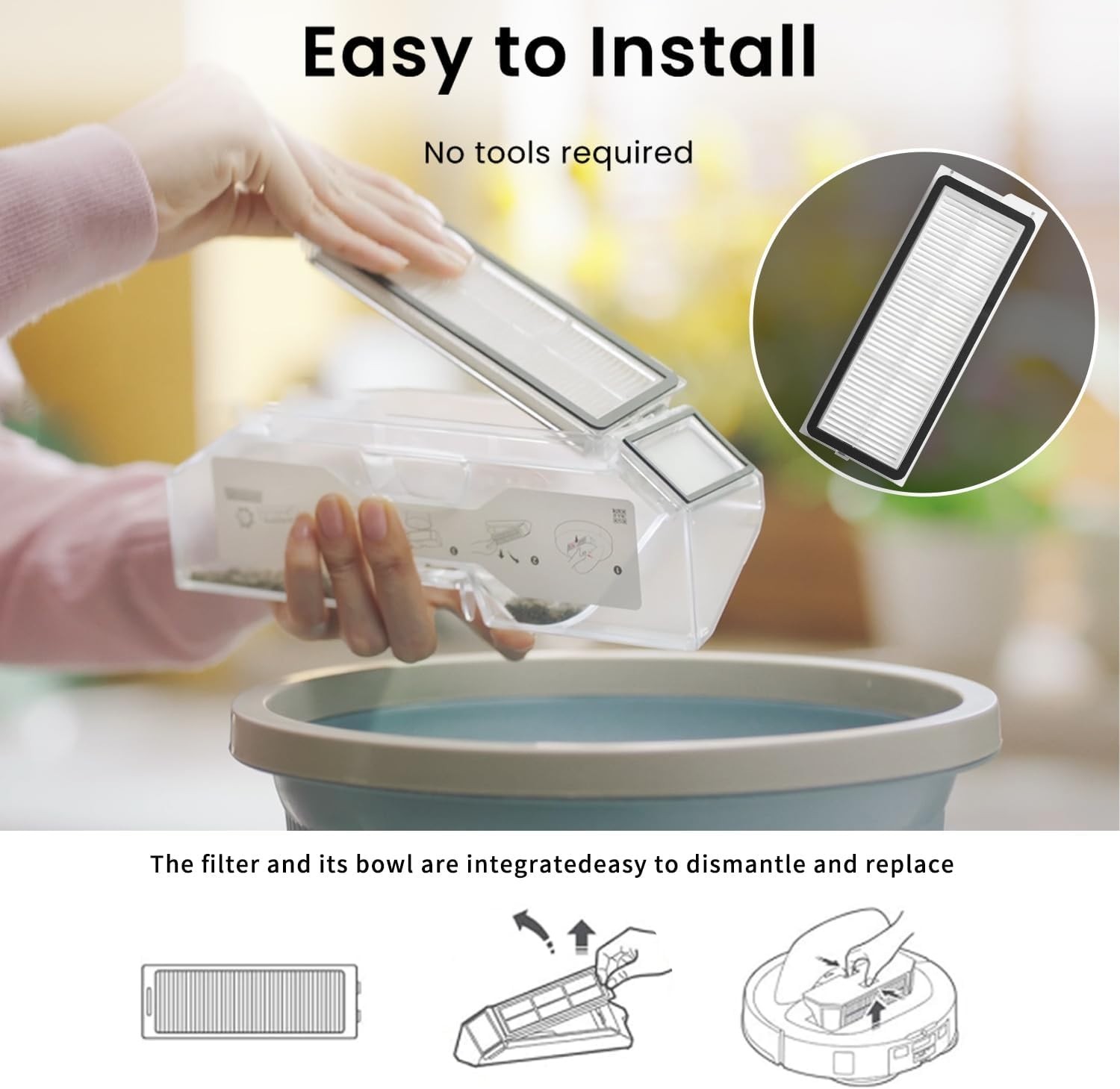 Replacement HEPA Filter Kit for Roborock QRevo S, Pro, Plus – 4 Washable Filters