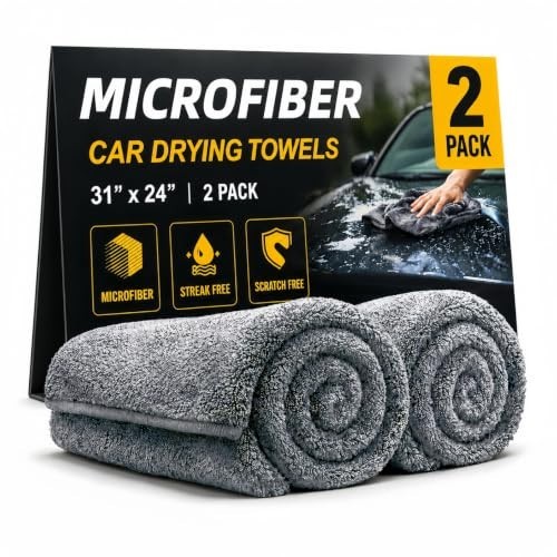 2 Pack Professional Large Microfiber Car Drying Towels (31″ x 24″), Scratch Free