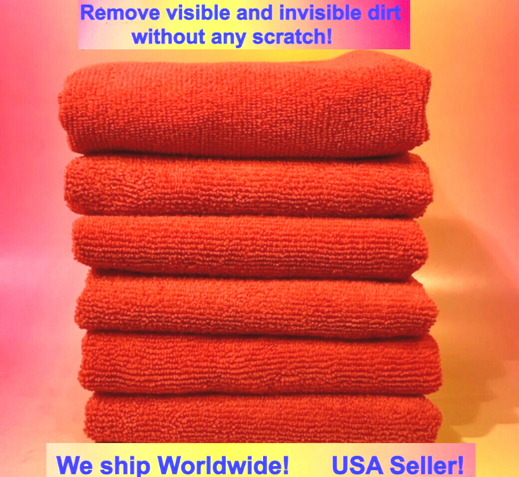 6 RED MICROFIBER CLEANING WASH CLOTH KITCHEN TOWEL RAG 16″x16″ CAR WINDOW BAR