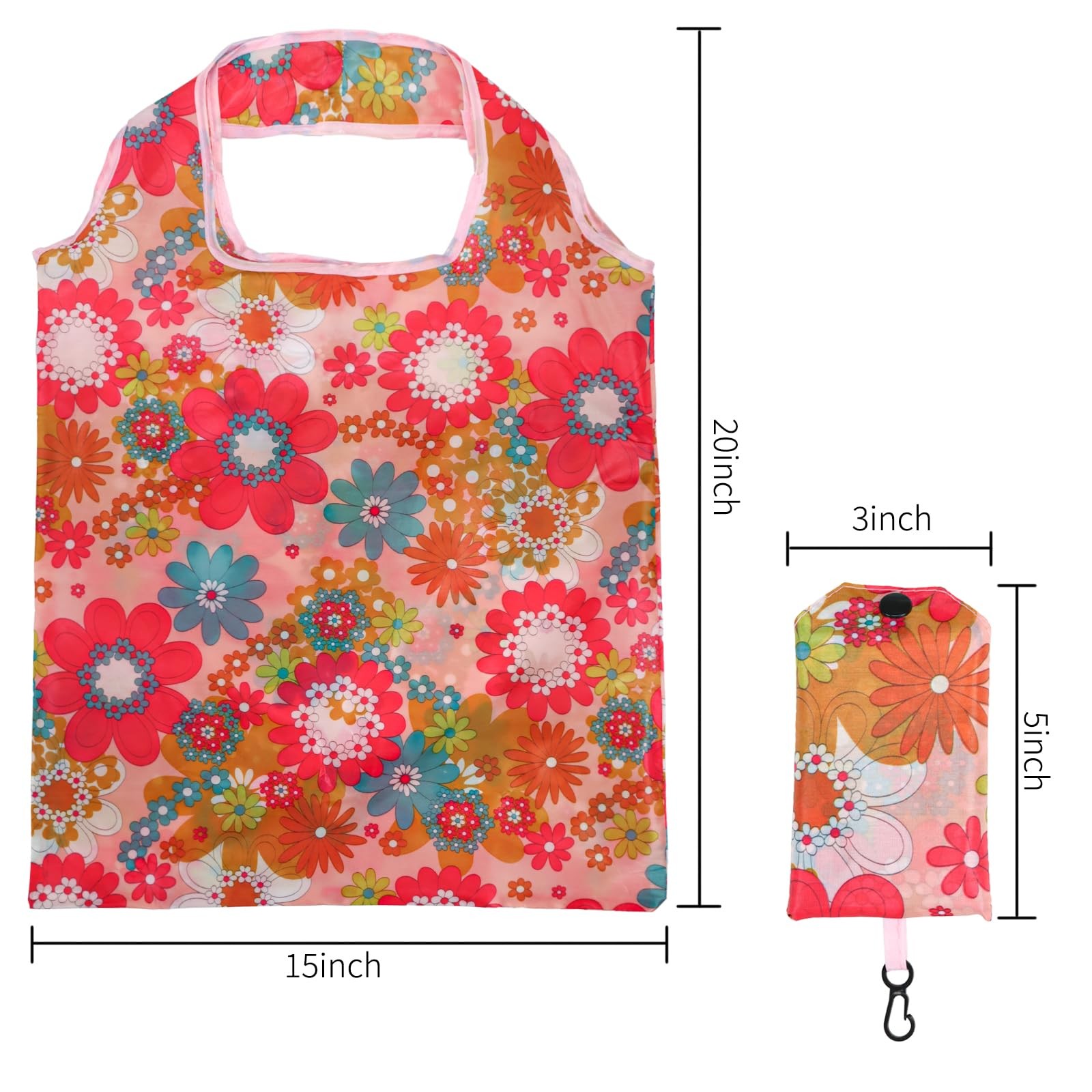 KRISMYA 6 Pack Reusable Shopping Bags 50 lbs Large, Multiple Floral Patterns